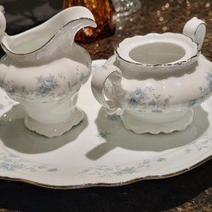 Johann Haviland Blue Rose Bavaria Creamer & Sugar and Plate 3 pcs.